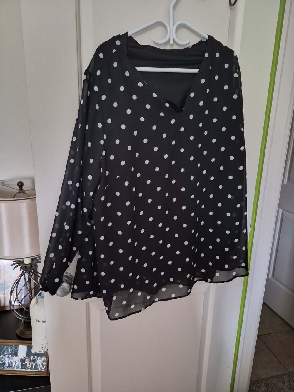 CJ Banks Black and White Polka Dot V-Neck Blouse
